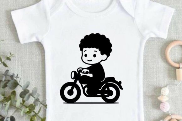 Cute Boy Riding Motorbike SVG Silhouette