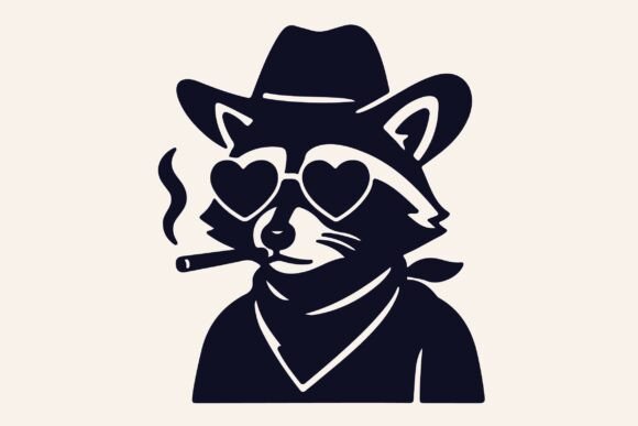 Smoking Cowboy Raccoon Wearing Sunglass